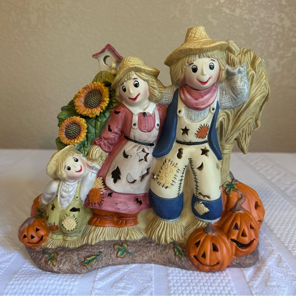 NWB Vintage PartyLite Halloween Scarecrow TeaLight Holder Statue Figurine‎